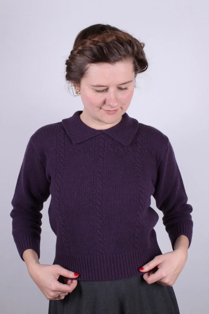 1940s vintage style pullover - Merino - Dark lavender - Gertrud