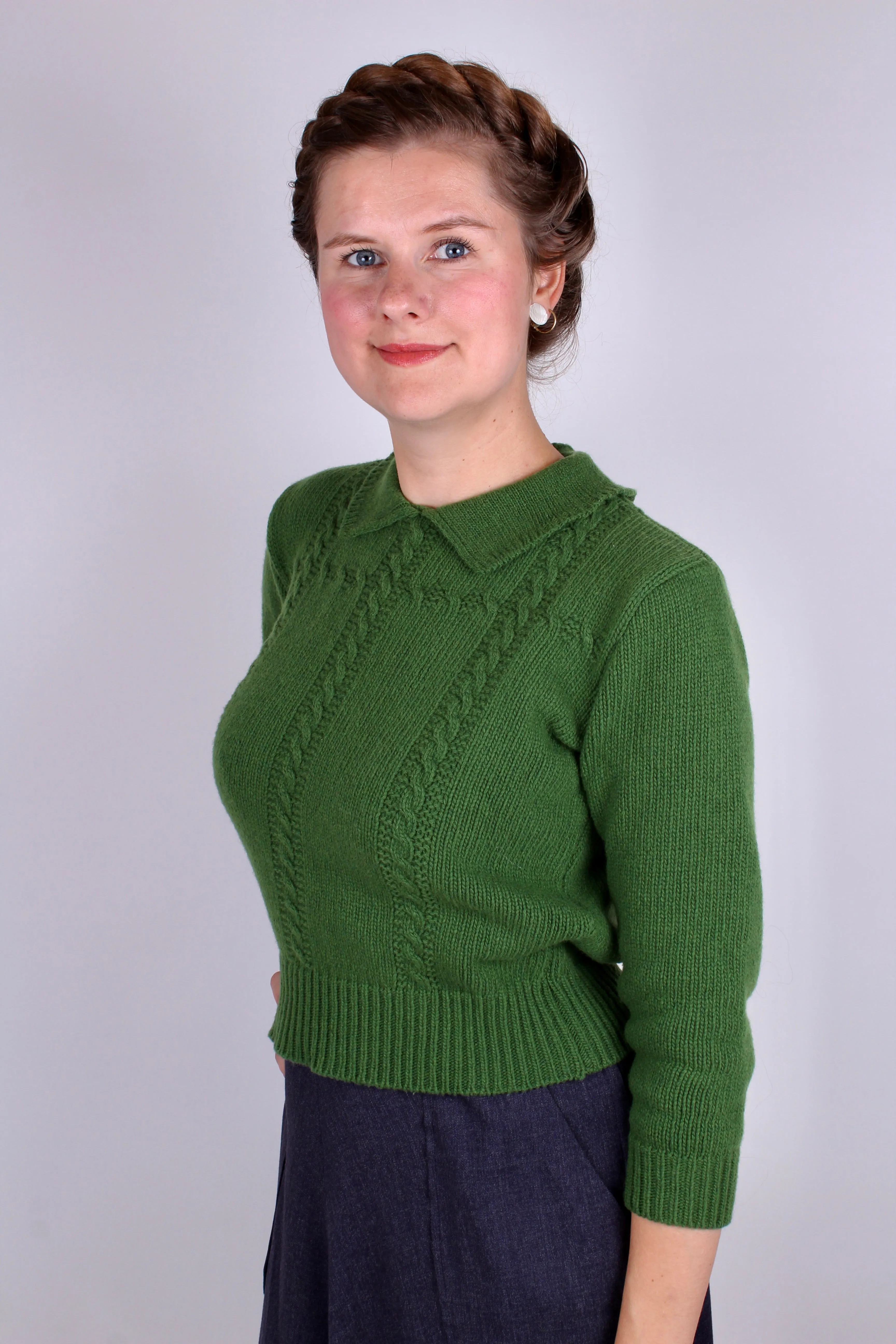 1940s vintage style pullover - Merino -Green - Gertrud