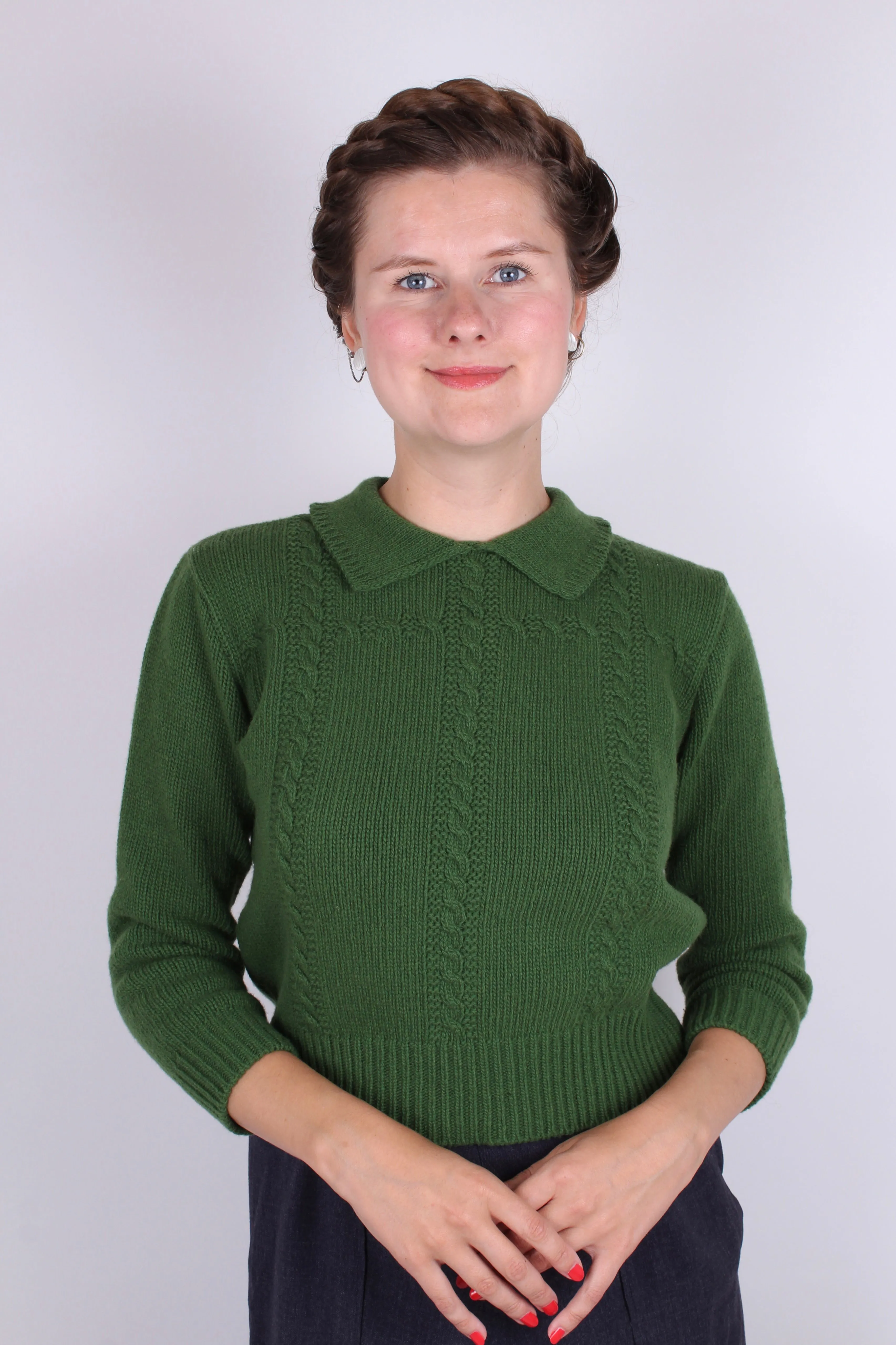 1940s vintage style pullover - Merino -Green - Gertrud