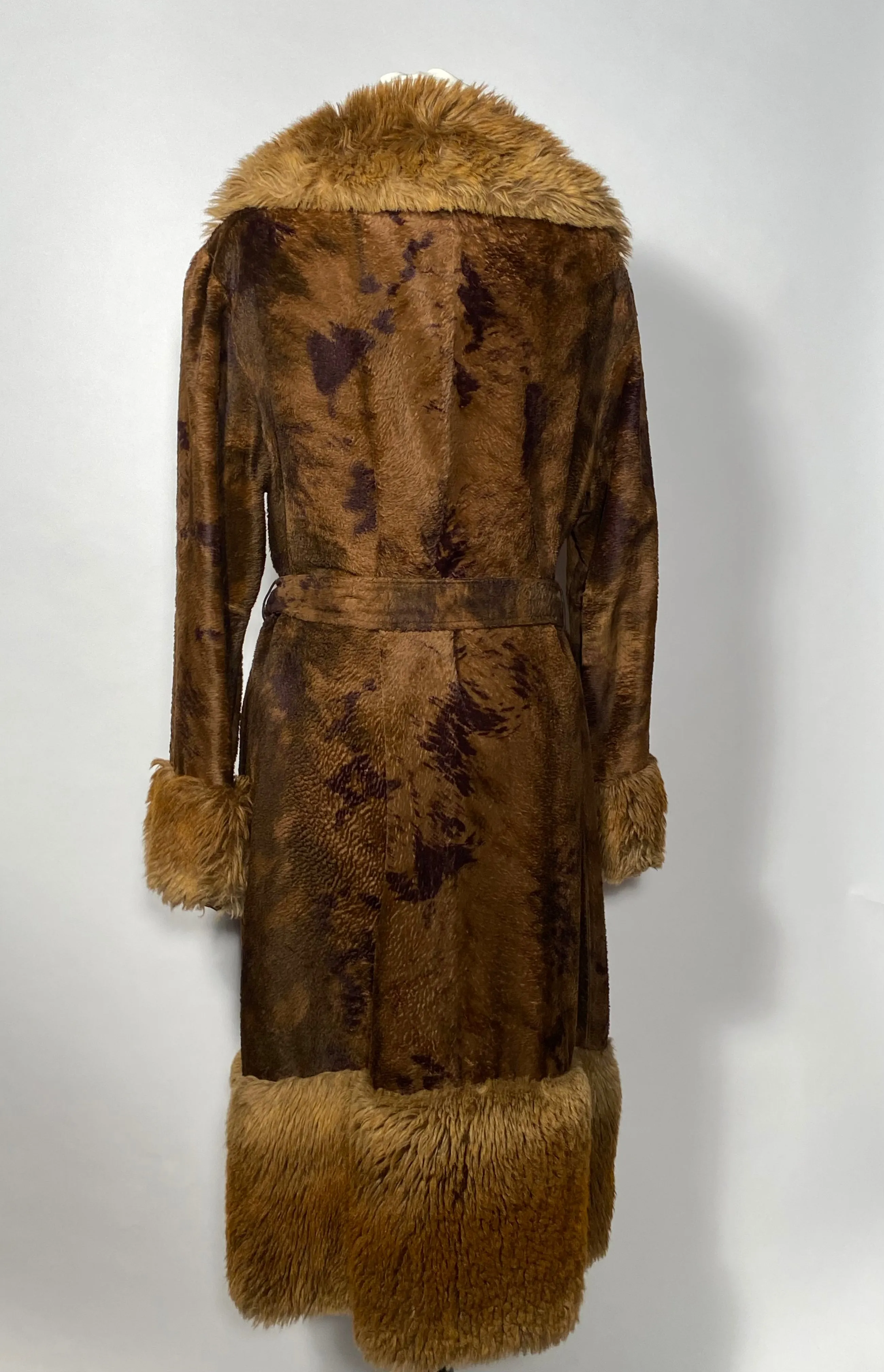 1970s Two Tone Brown Faux Fur Astraka of London Belted Coat