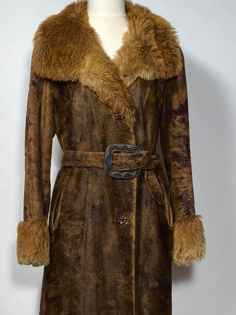 1970s Two Tone Brown Faux Fur Astraka of London Belted Coat