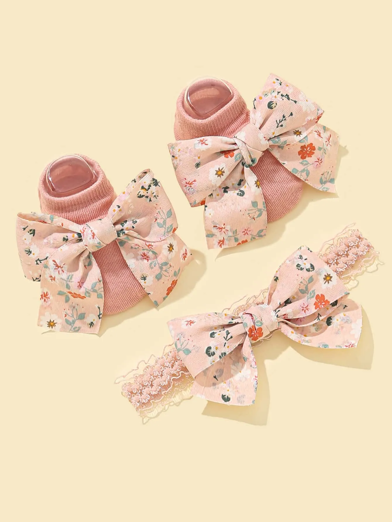 1pair Baby Flower Pattern Socks 1pc Headband