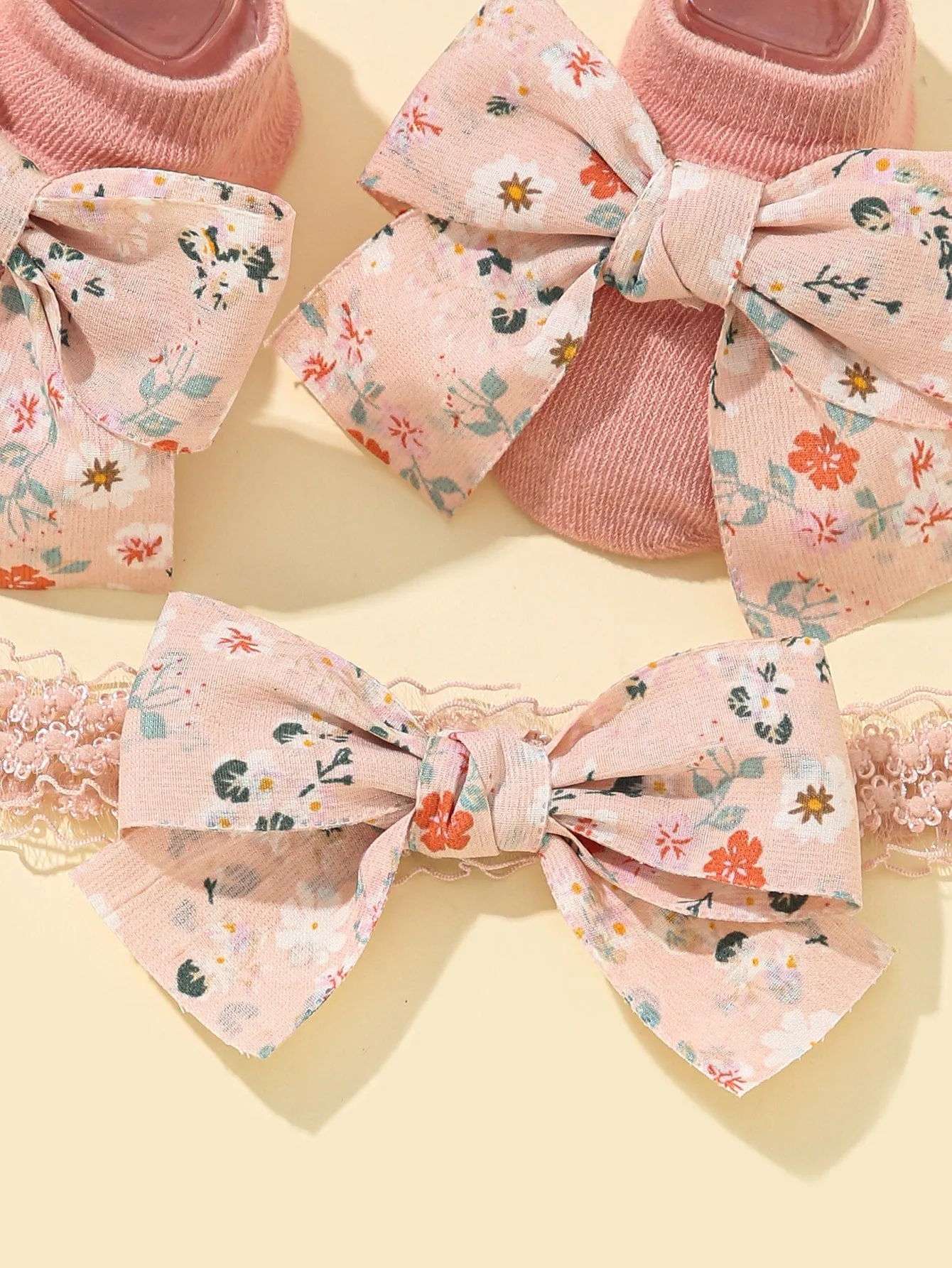 1pair Baby Flower Pattern Socks 1pc Headband
