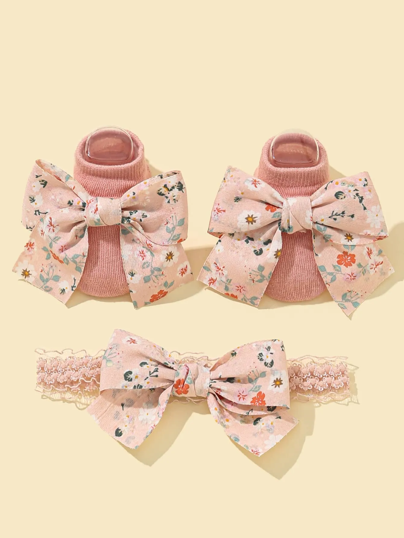 1pair Baby Flower Pattern Socks 1pc Headband