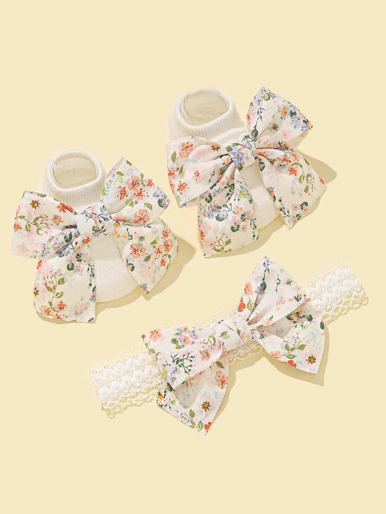 1pair Baby Flower Pattern Socks 1pc Headband