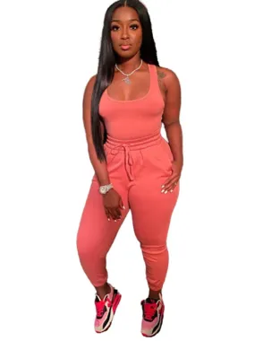 2 Piece Sleeveless Solid Color Tank Tops Pants Sets