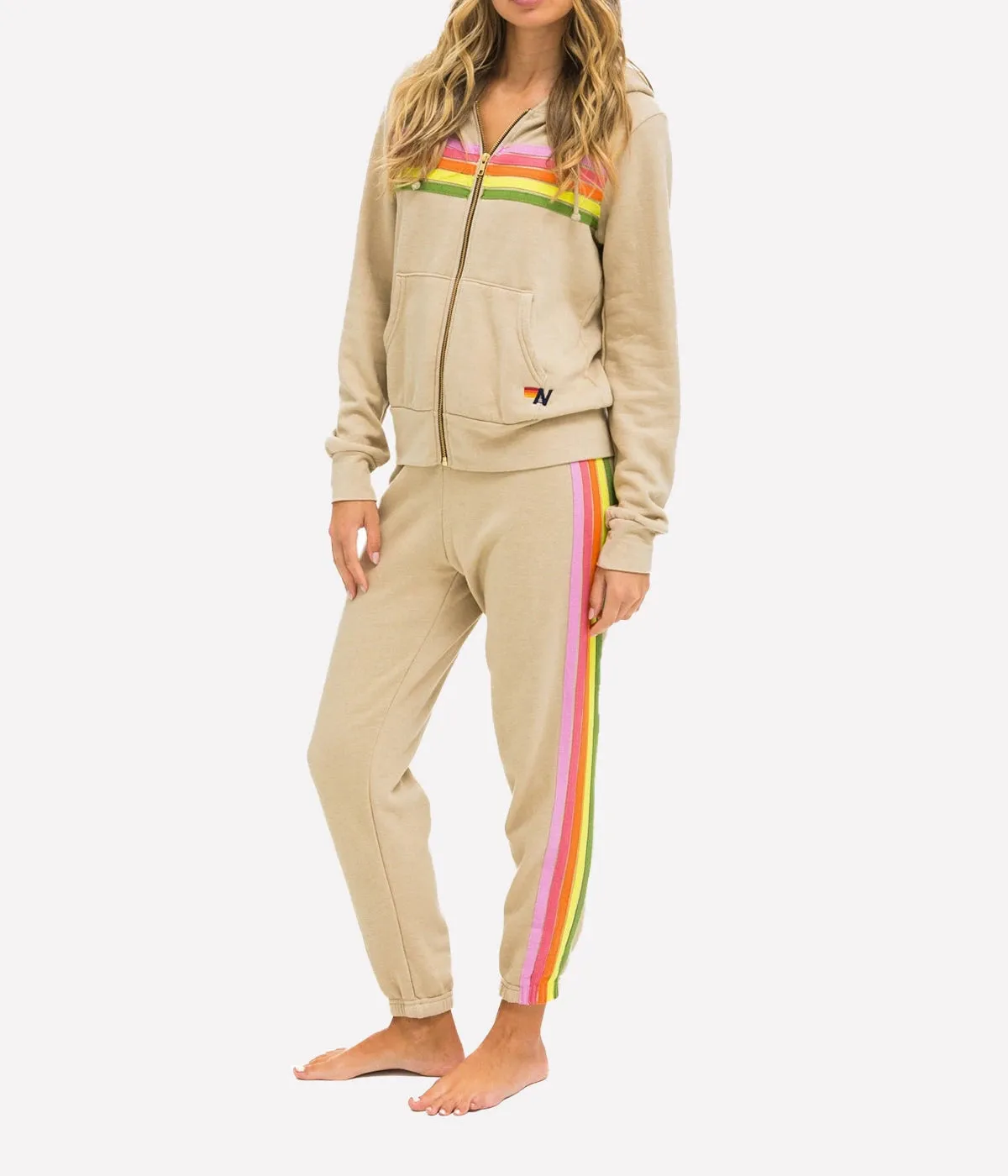 5 Stripe Sweatpant in Sand, Pink & Green