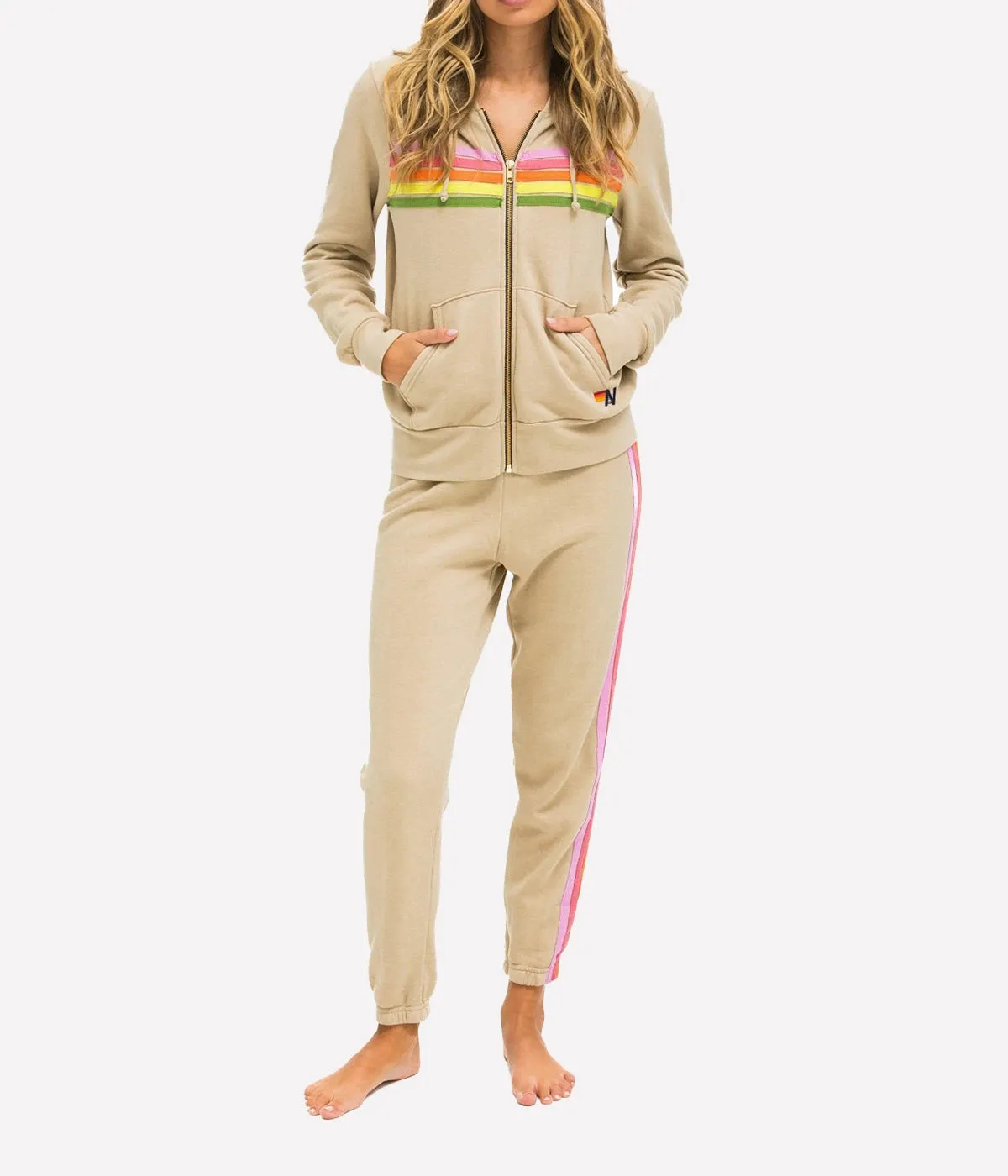 5 Stripe Sweatpant in Sand, Pink & Green