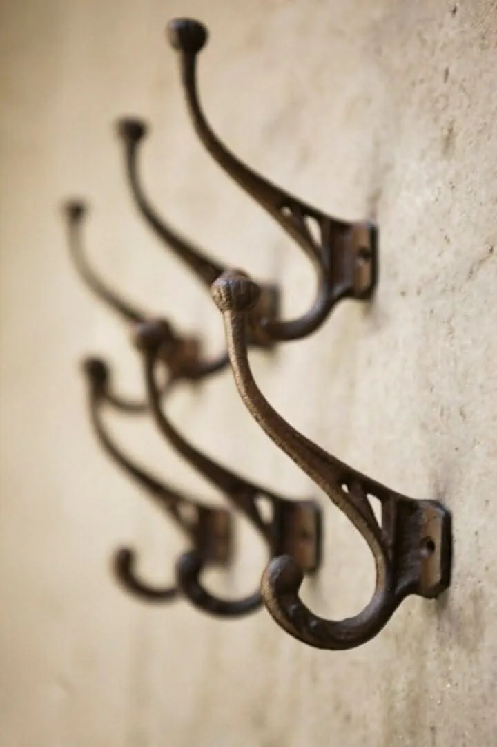 6 Cast Iron Antique Wall Mountable Coat Hooks
