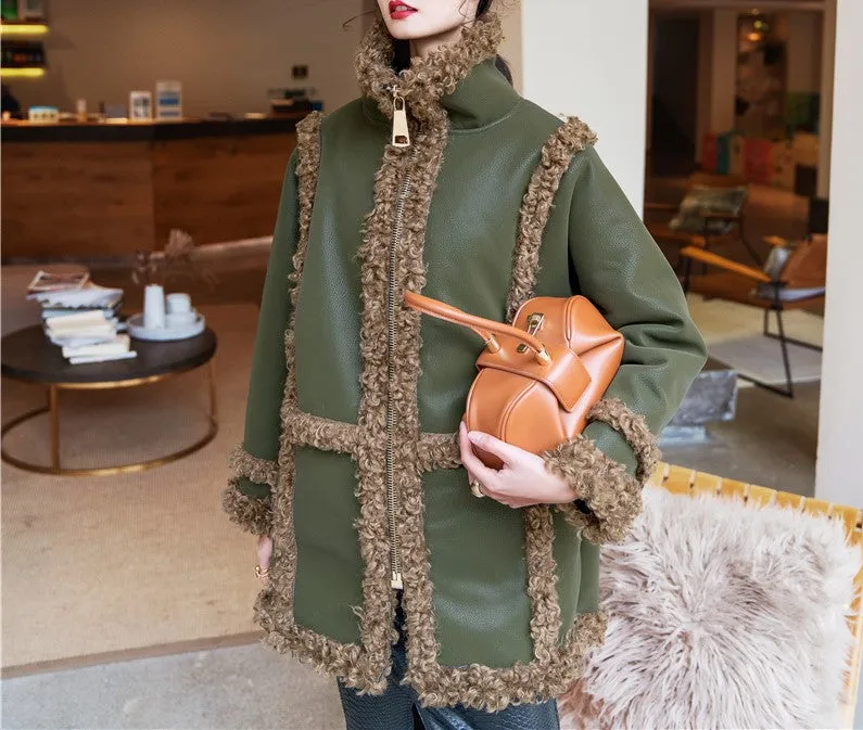 8GIRLS DESIGN FAUX LEATHER COAT WITH TEDDY LINING
