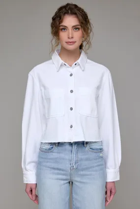 [ABBEY] White Cropped Denim Shirt