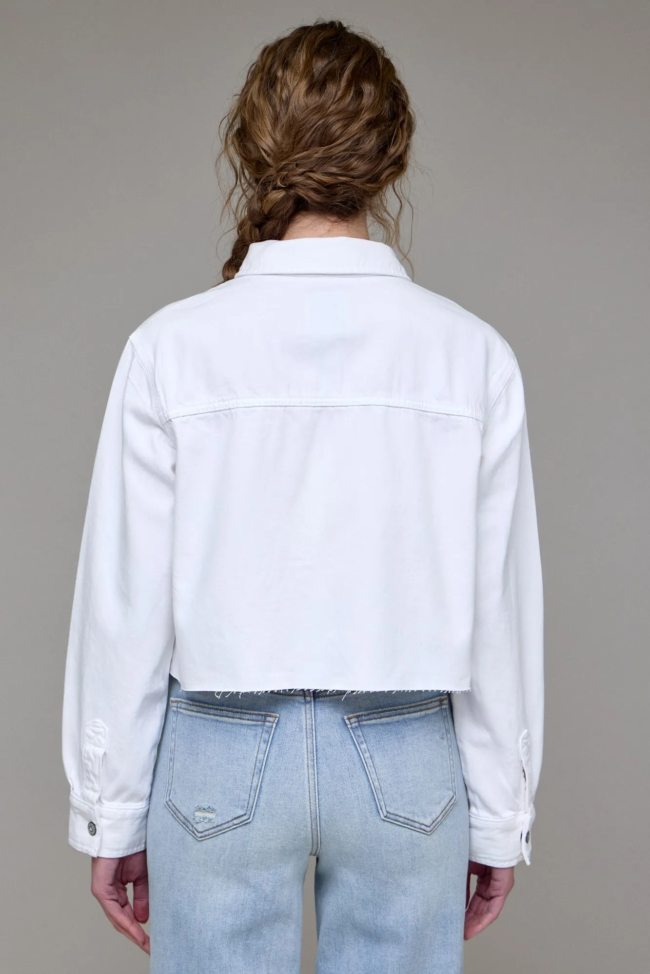 [ABBEY] White Cropped Denim Shirt