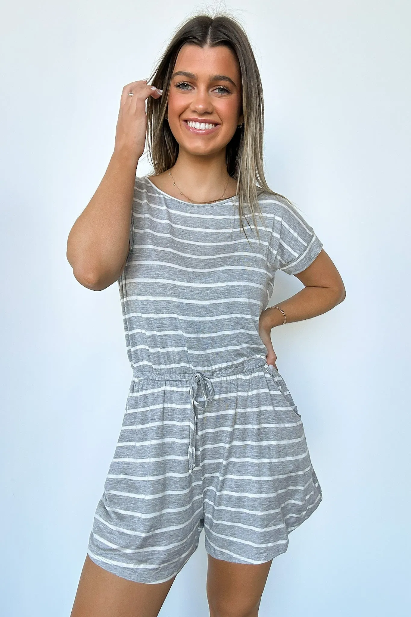 Adyn Striped Drawstring Waist Romper - FINAL SALE