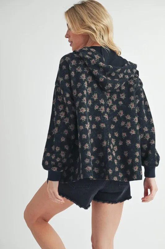 Aemi   Co Floral Button Up Hooded Jacket