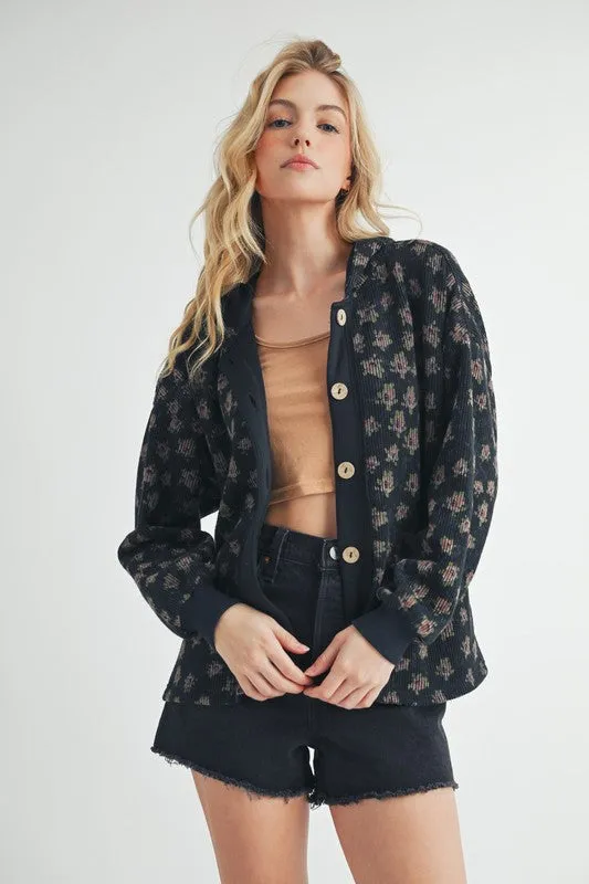 Aemi   Co Floral Button Up Hooded Jacket