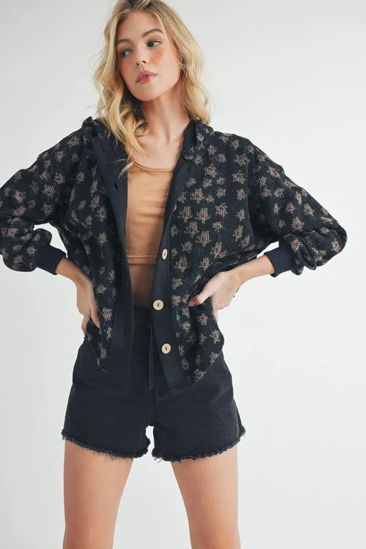 Aemi   Co Floral Button Up Hooded Jacket