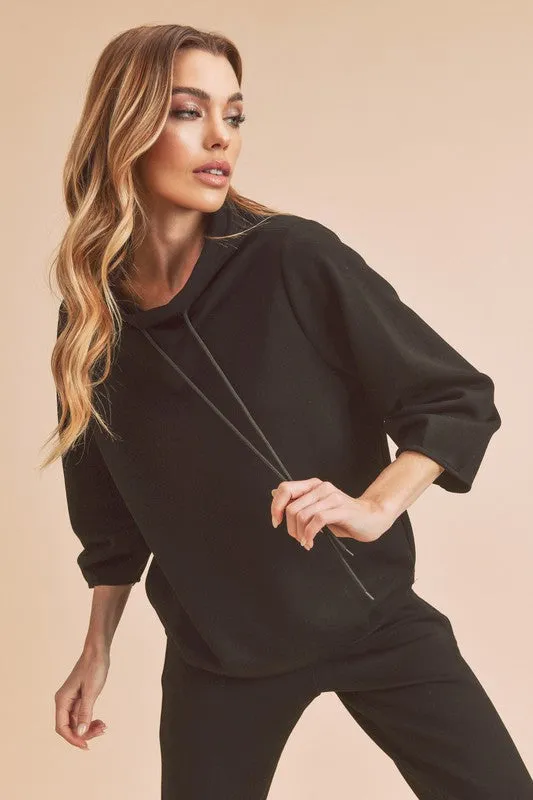 Aemi   Co Lightweight Drawstring Mock Neck Sweatshirt
