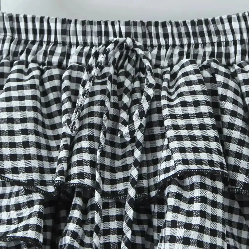 Aili Gingham Tierred Ruffles Mini Skirt