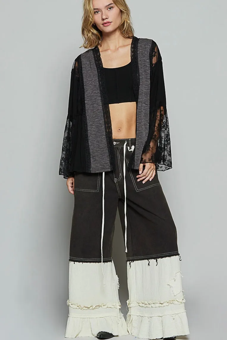 All The Frills Twill   Double Gauze Wide Leg Patch Pants
