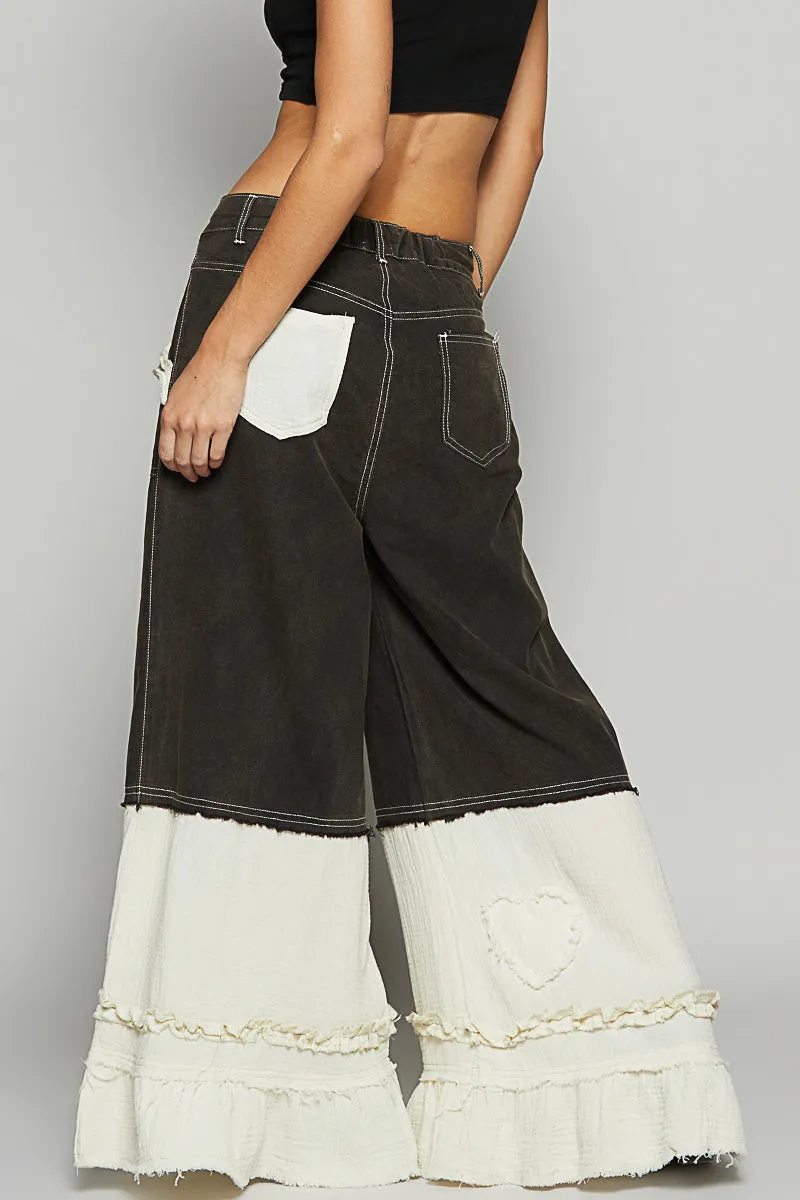 All The Frills Twill   Double Gauze Wide Leg Patch Pants