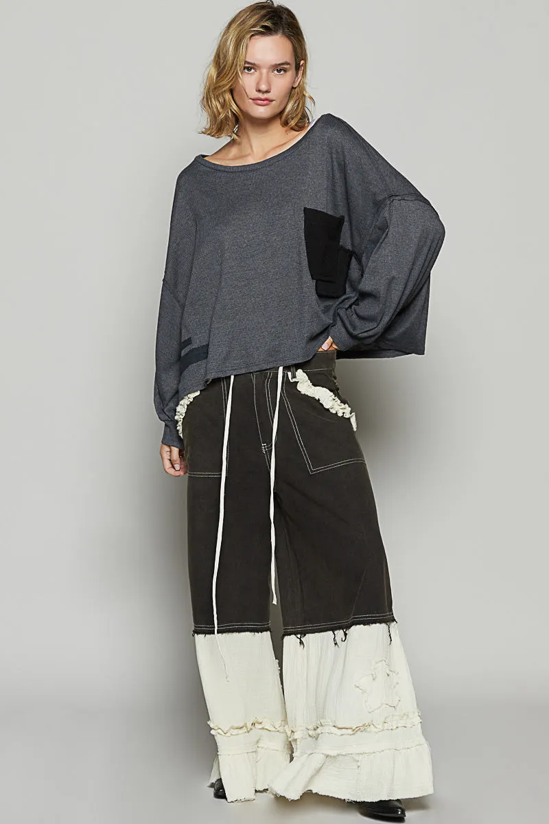 All The Frills Twill   Double Gauze Wide Leg Patch Pants