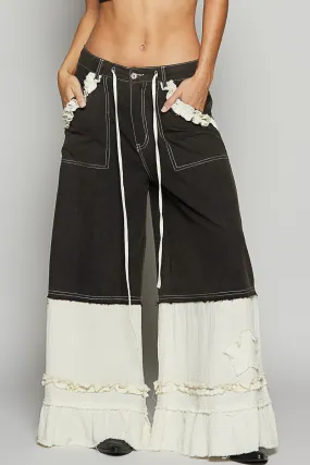 All The Frills Twill   Double Gauze Wide Leg Patch Pants