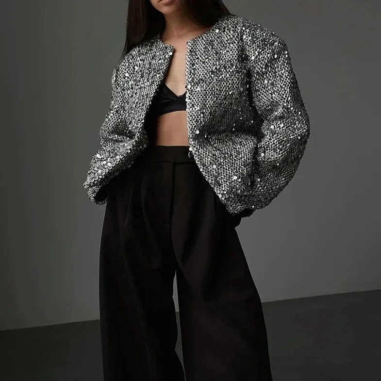 Be Extra! Sequin Shiny Chic Cropped Jacket