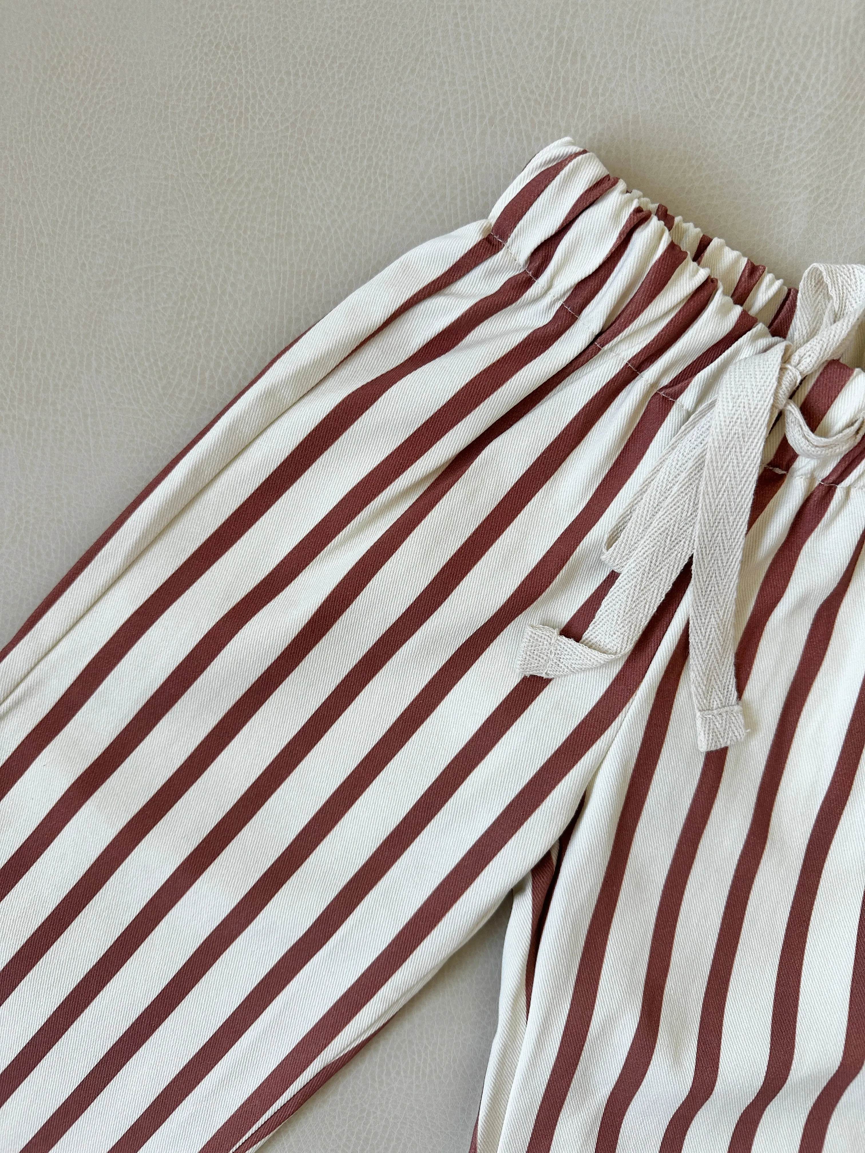 Billie Stripe Cotton Pants - Cream/Maroon Stripe