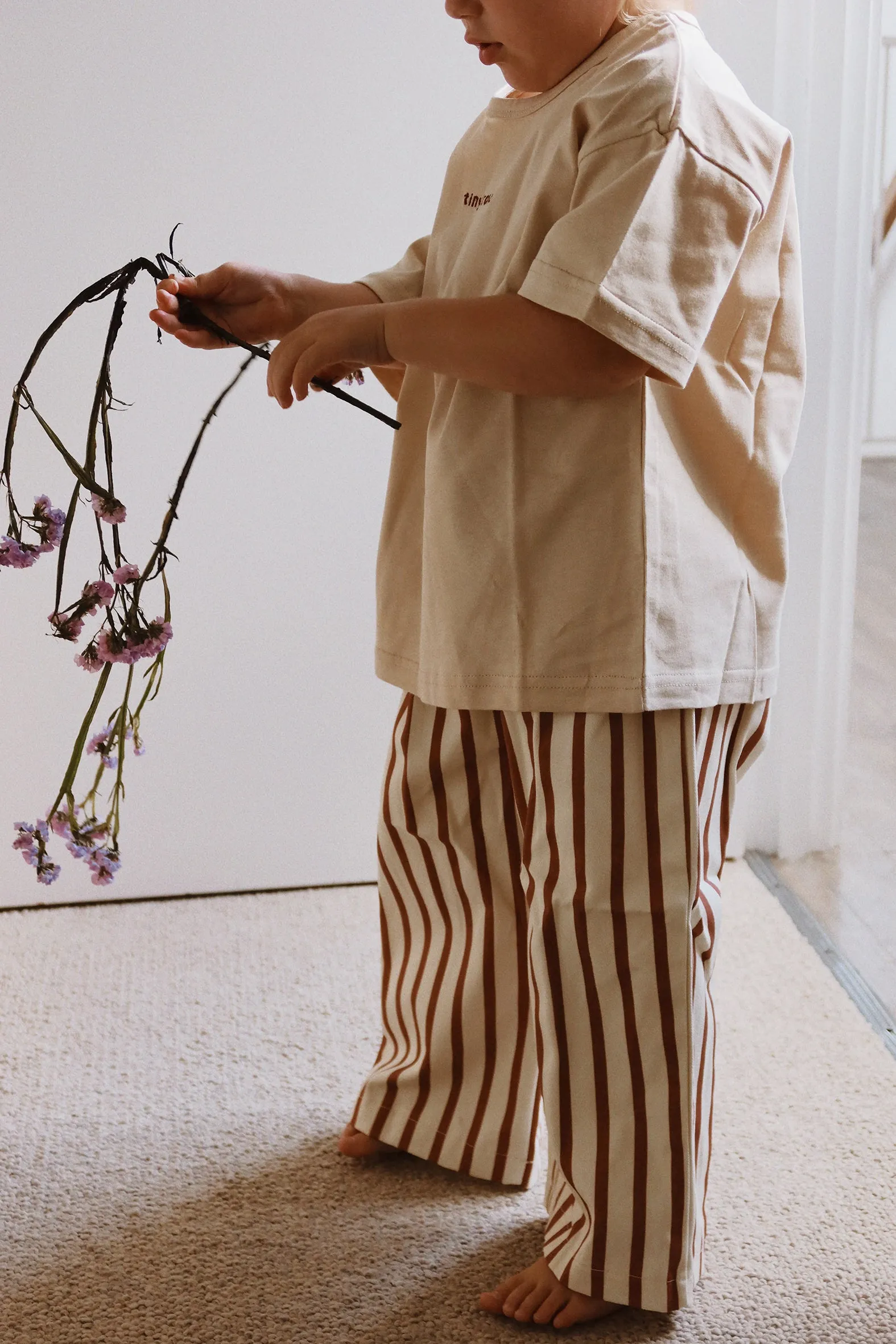Billie Stripe Cotton Pants - Cream/Maroon Stripe