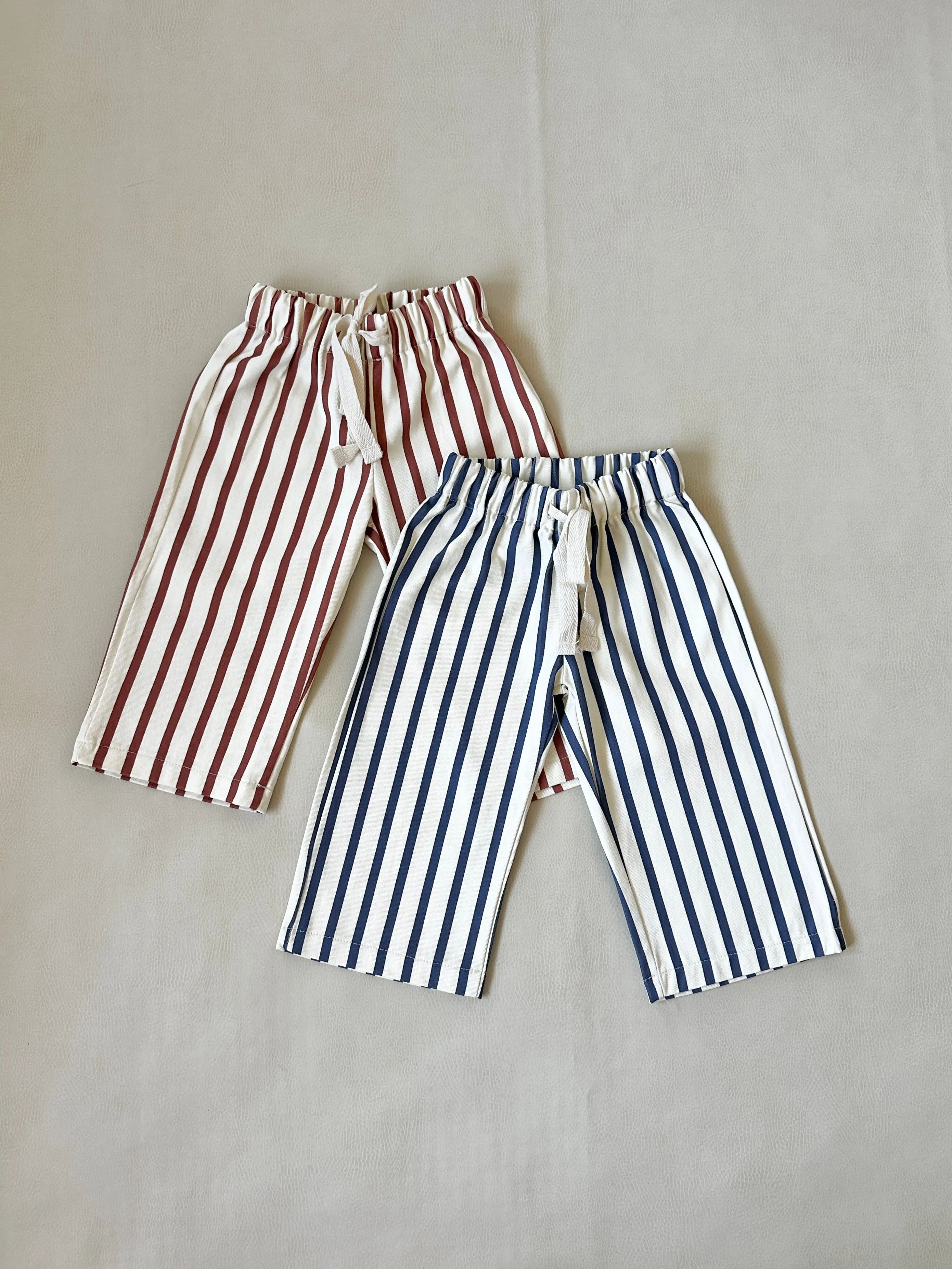 Billie Stripe Cotton Pants - Cream/Maroon Stripe