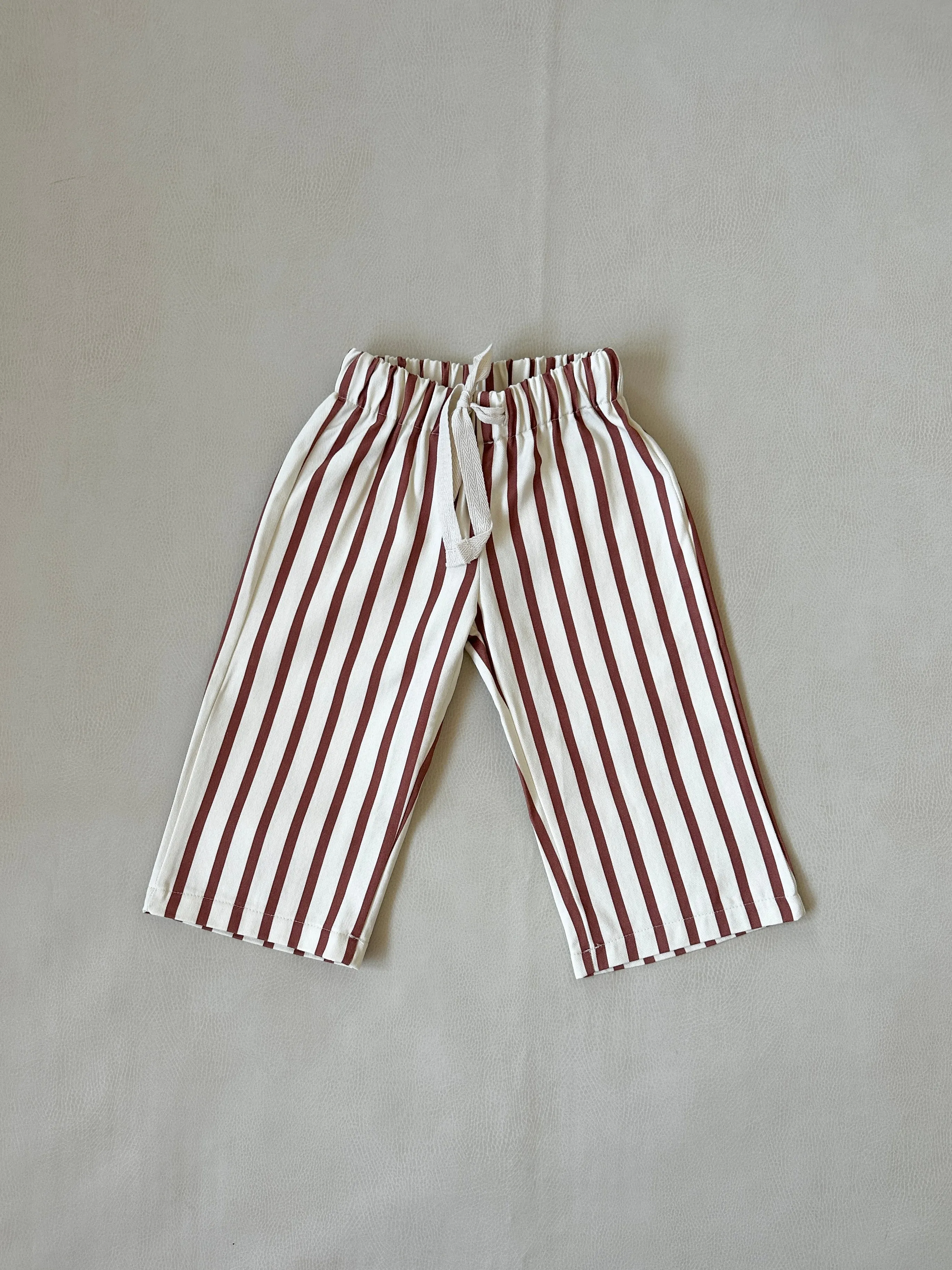 Billie Stripe Cotton Pants - Cream/Maroon Stripe