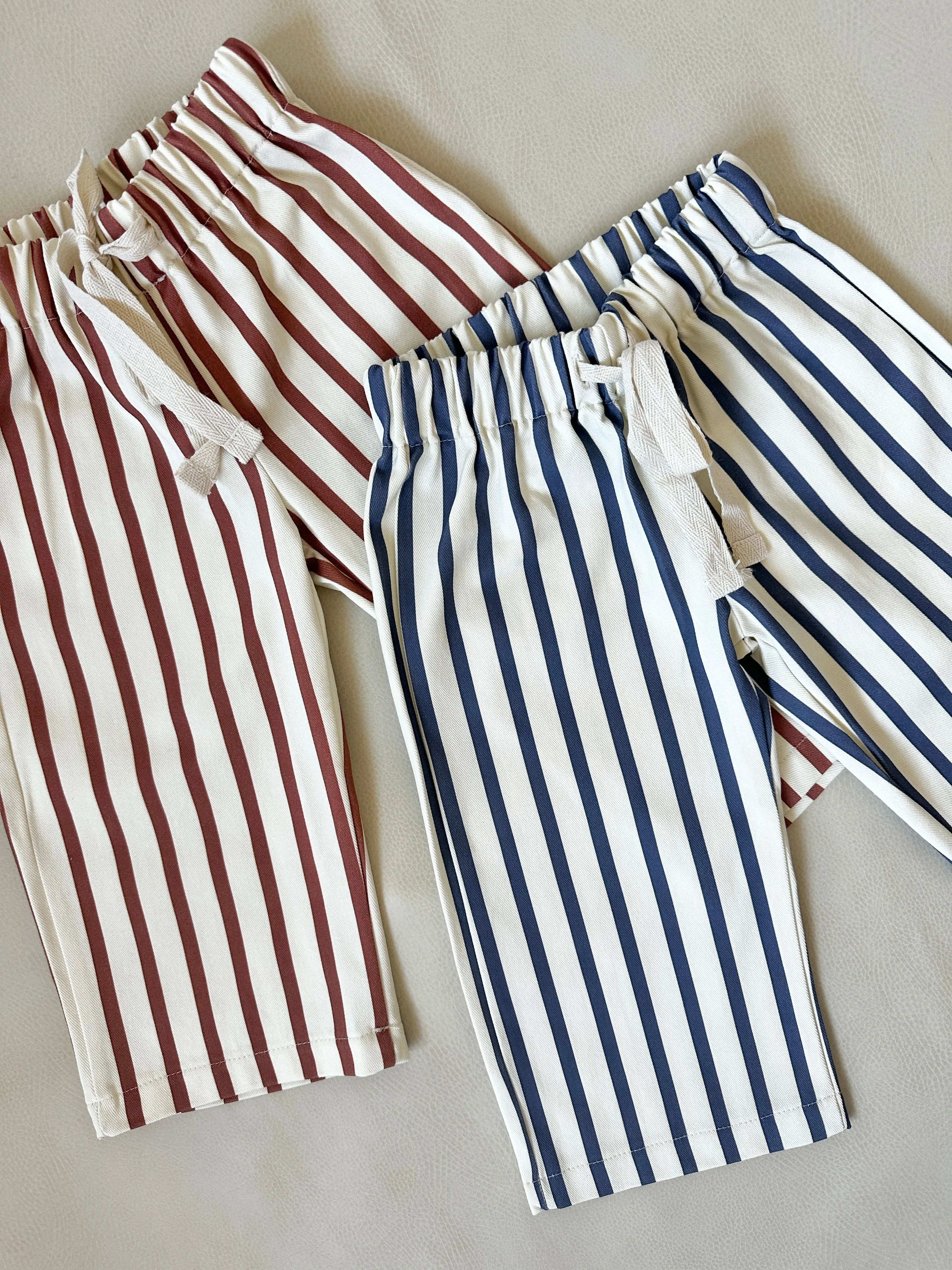 Billie Stripe Cotton Pants - Cream/Maroon Stripe