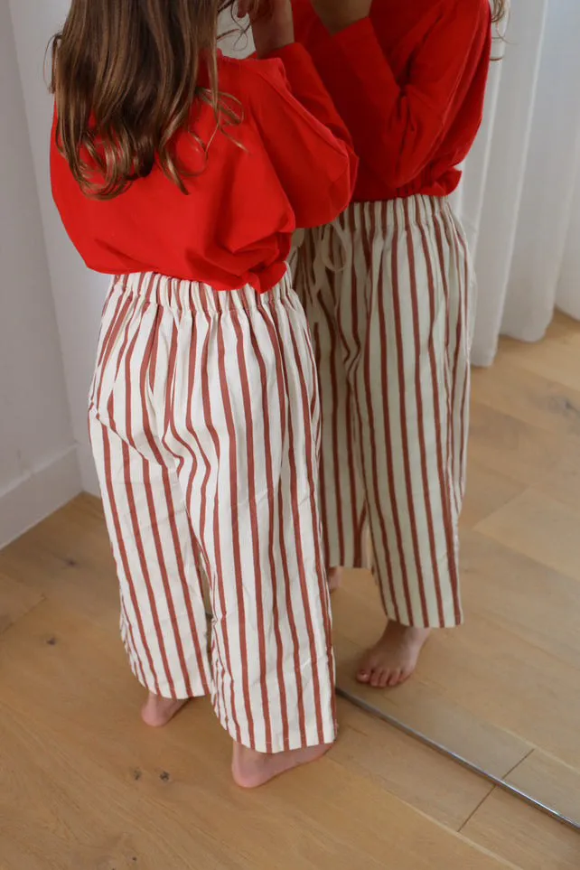 Billie Stripe Cotton Pants - Cream/Maroon Stripe