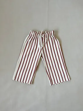 Billie Stripe Cotton Pants - Cream/Maroon Stripe
