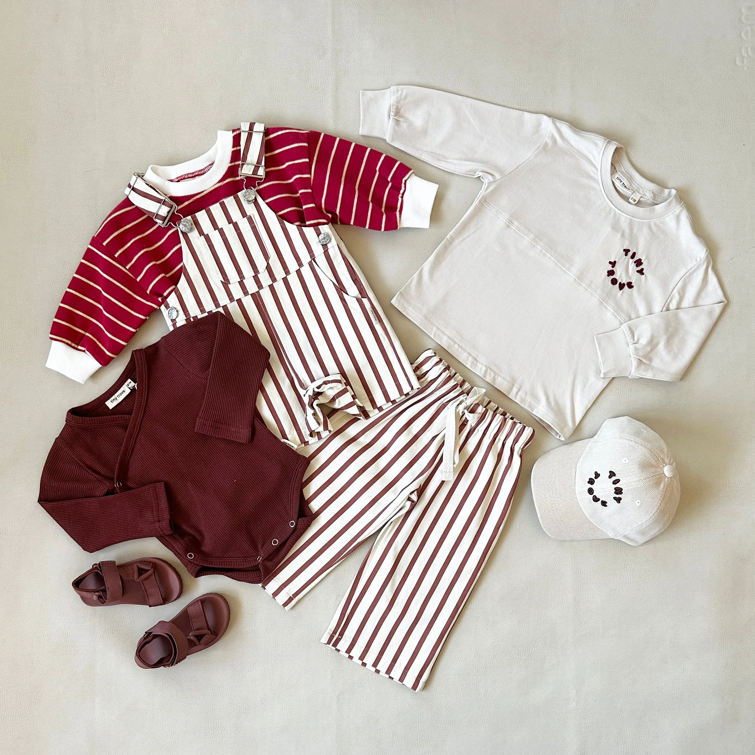 Billie Stripe Cotton Pants - Cream/Maroon Stripe