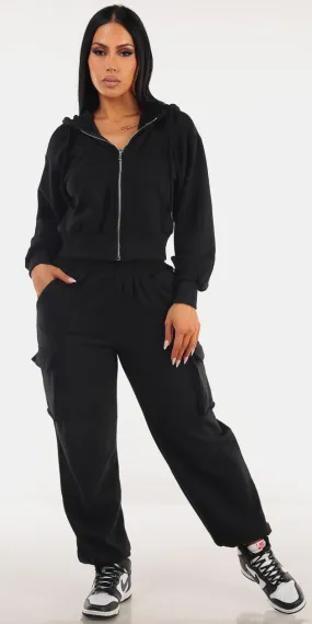 Black Fleece Cargo Sweatpants Set