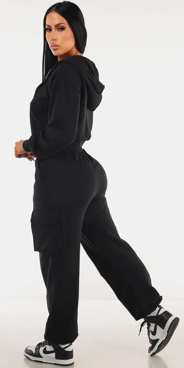 Black Fleece Cargo Sweatpants Set