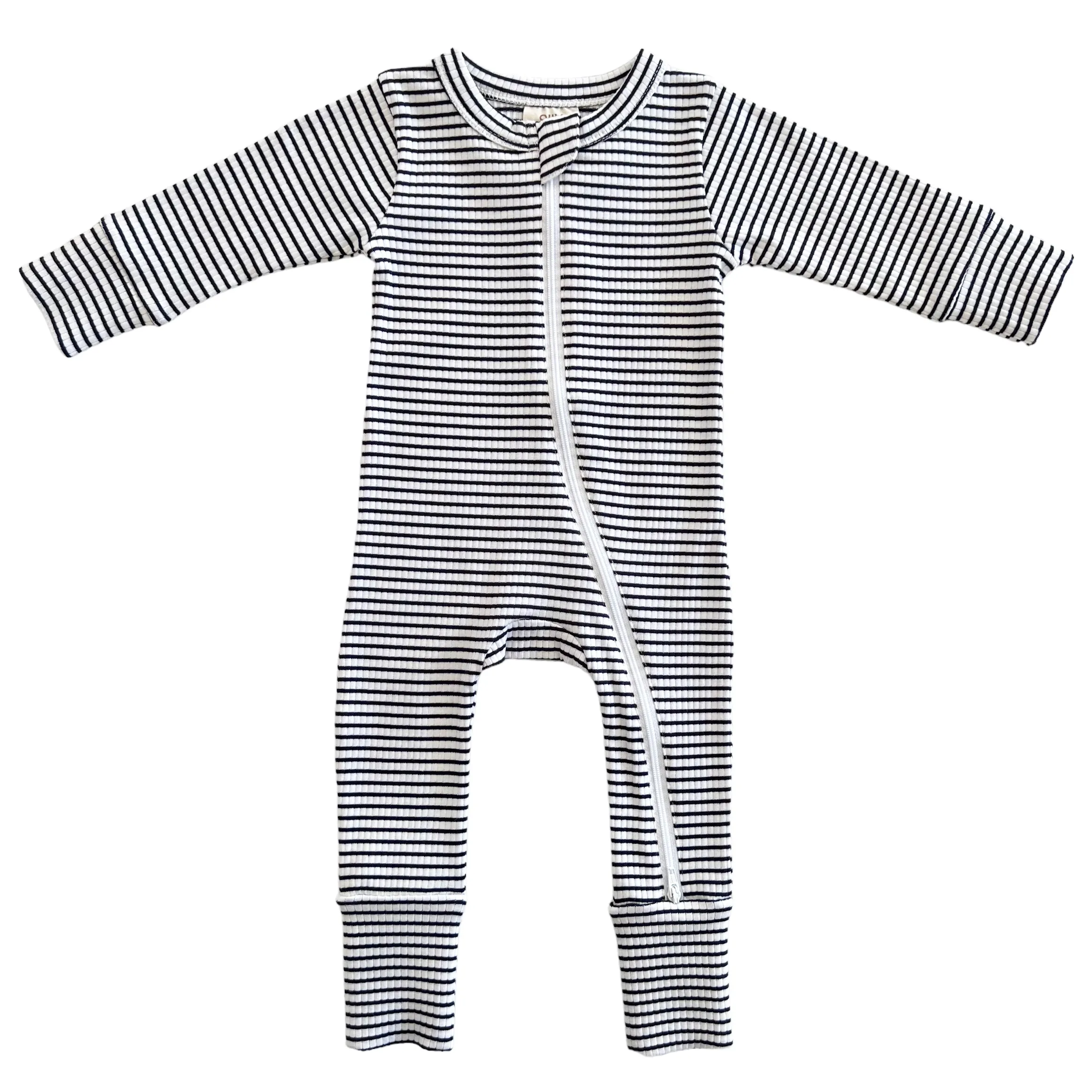 Black Stripe Organic Ribbed 2-Way Zip Romper