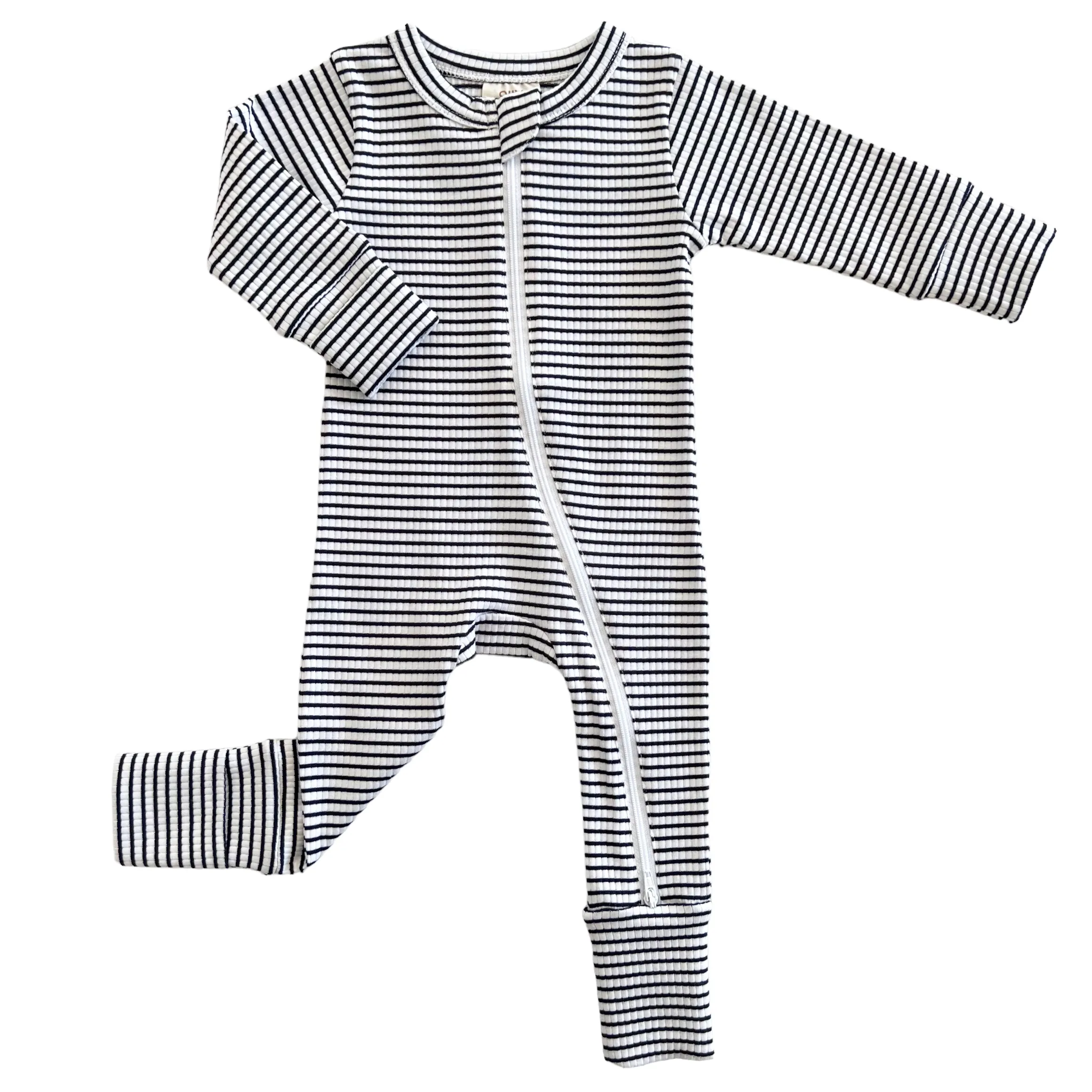 Black Stripe Organic Ribbed 2-Way Zip Romper