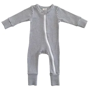 Black Stripe Organic Ribbed 2-Way Zip Romper