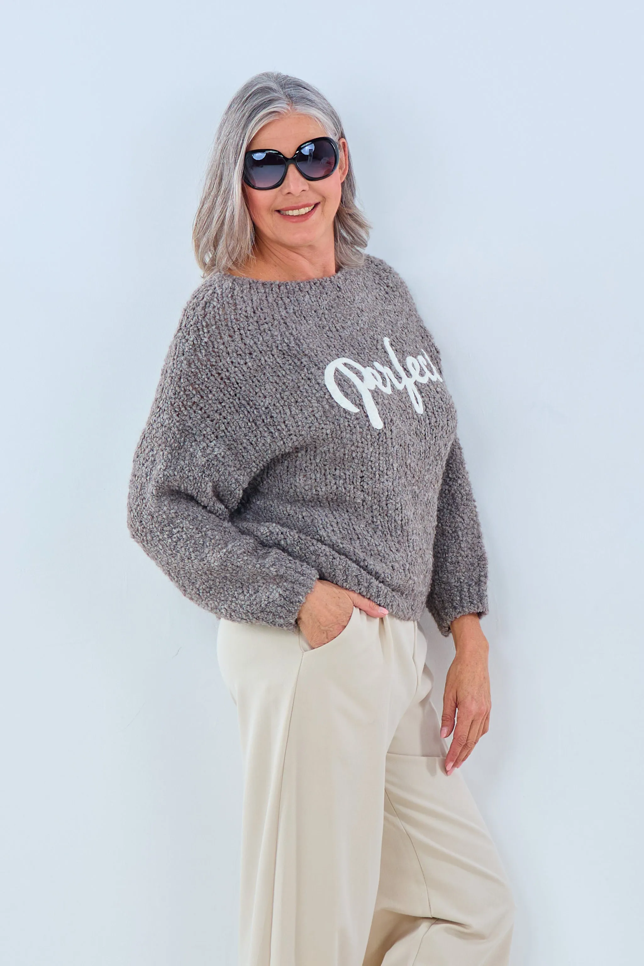 Bouclé Pulli PERFECT-Flock, taupe