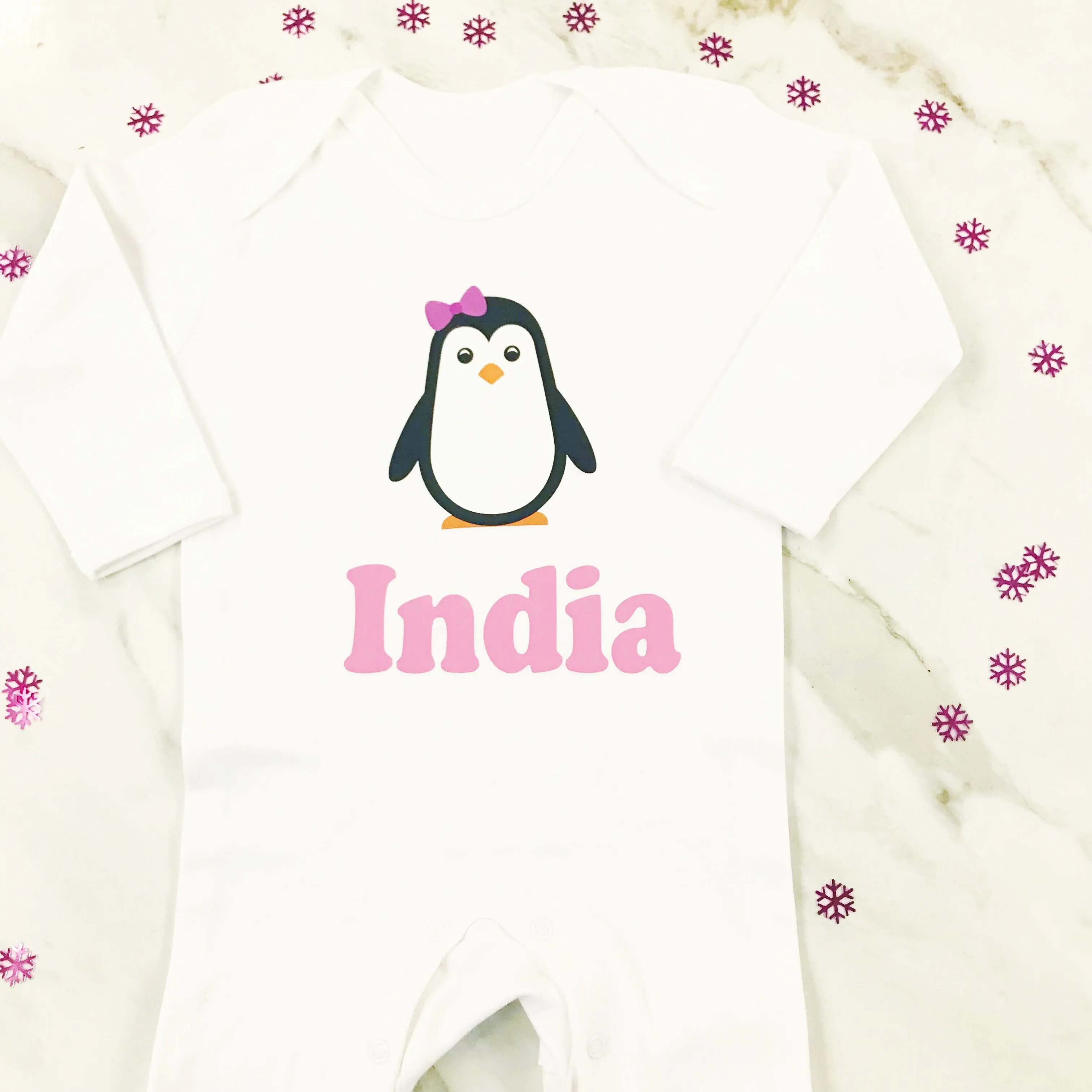 Boys Christmas Eve Personalised Percy Penguin Baby Romper Suit