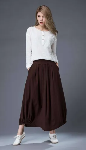 Brown Casual Skirt - Linen Everyday Modern Comfortable Long Maxi Skirt with Two Pockets C865