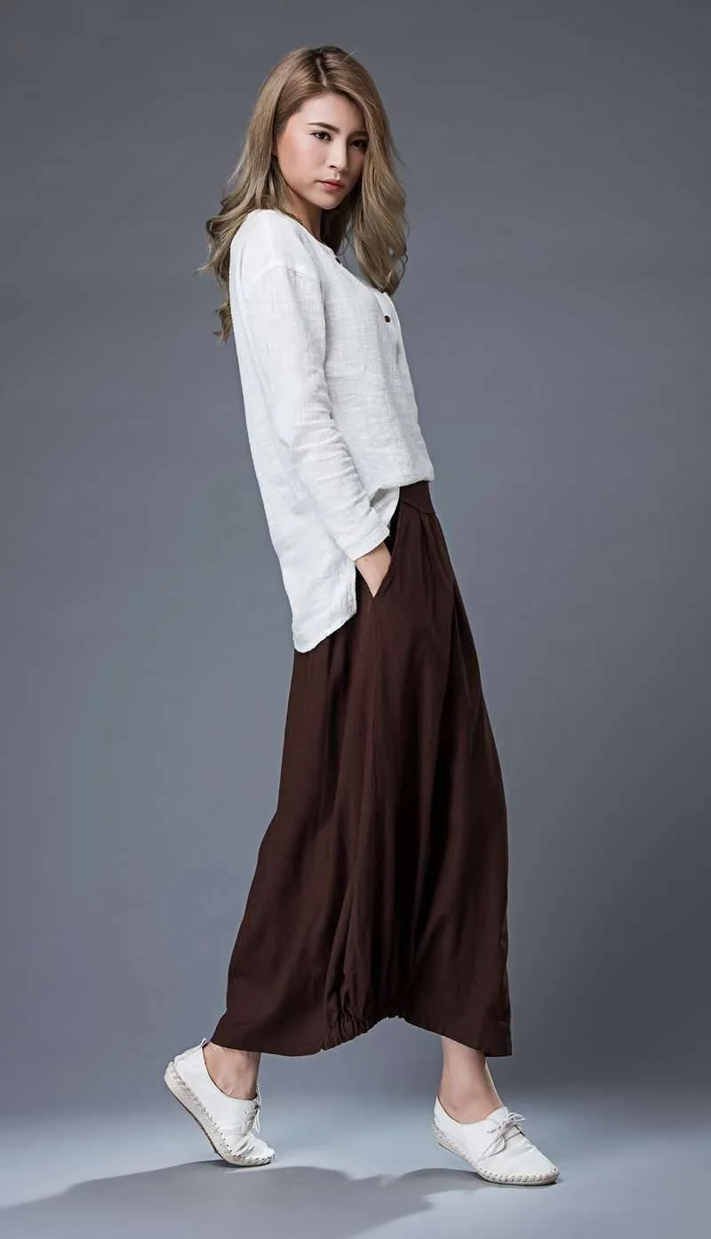 Brown Casual Skirt - Linen Everyday Modern Comfortable Long Maxi Skirt with Two Pockets C865