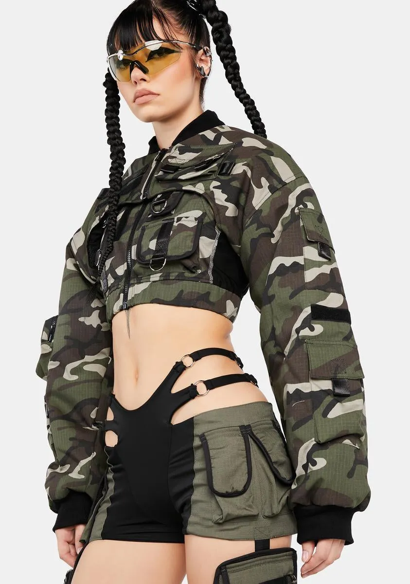 Camo Bomber Choker Jacket