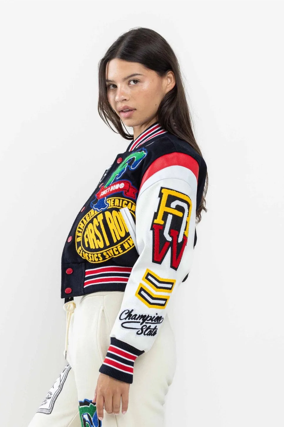 Championship Winner Cropped Varsity Jacket {Vegan Leather Sleeves}