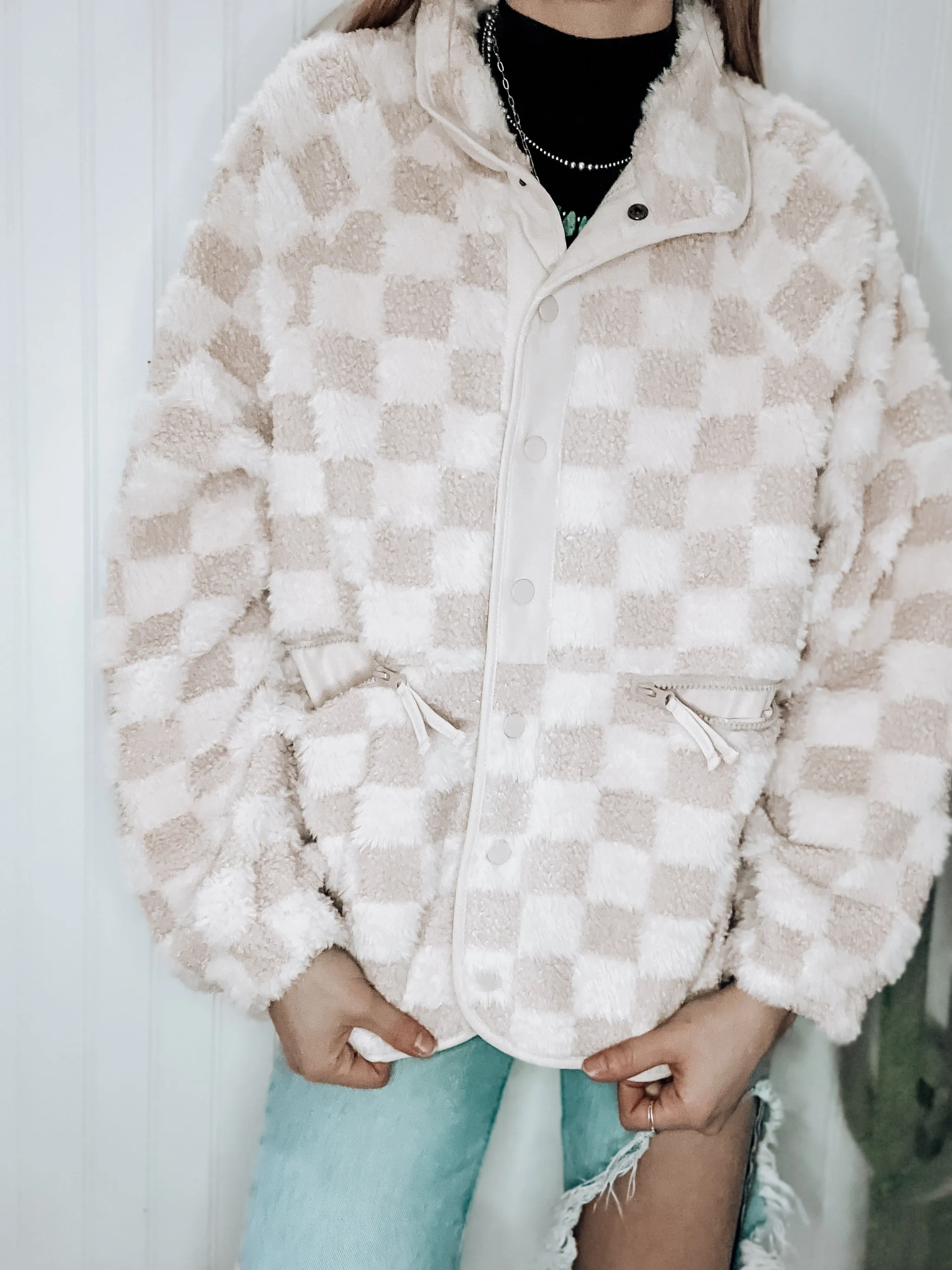 Checkered Sherpa Buttoned Jacket