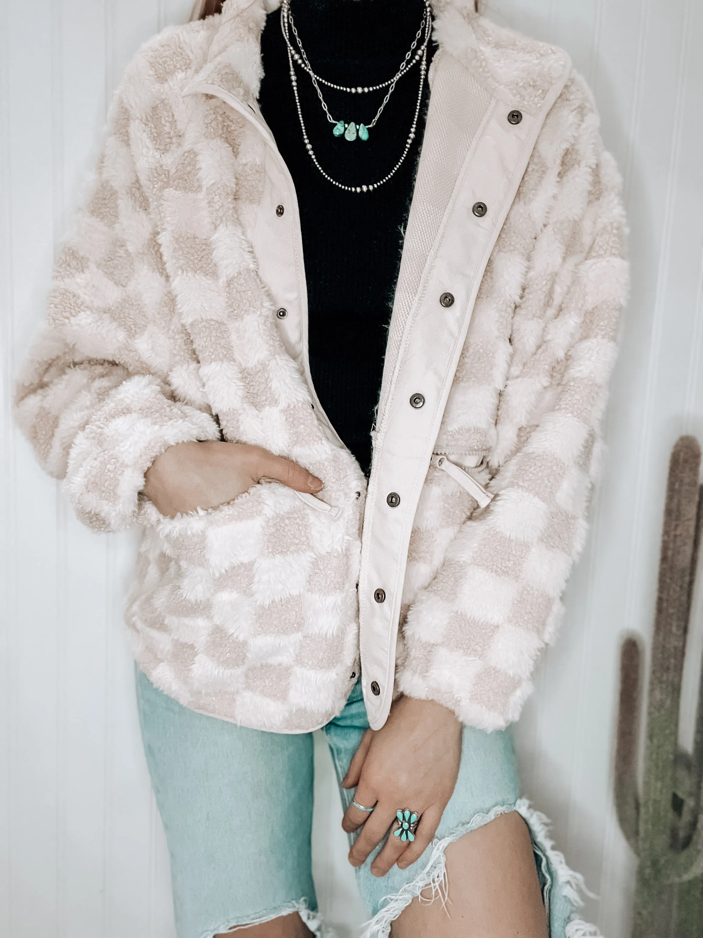 Checkered Sherpa Buttoned Jacket