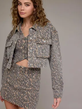 Cheetah Cropped Cargo Denim Jacket