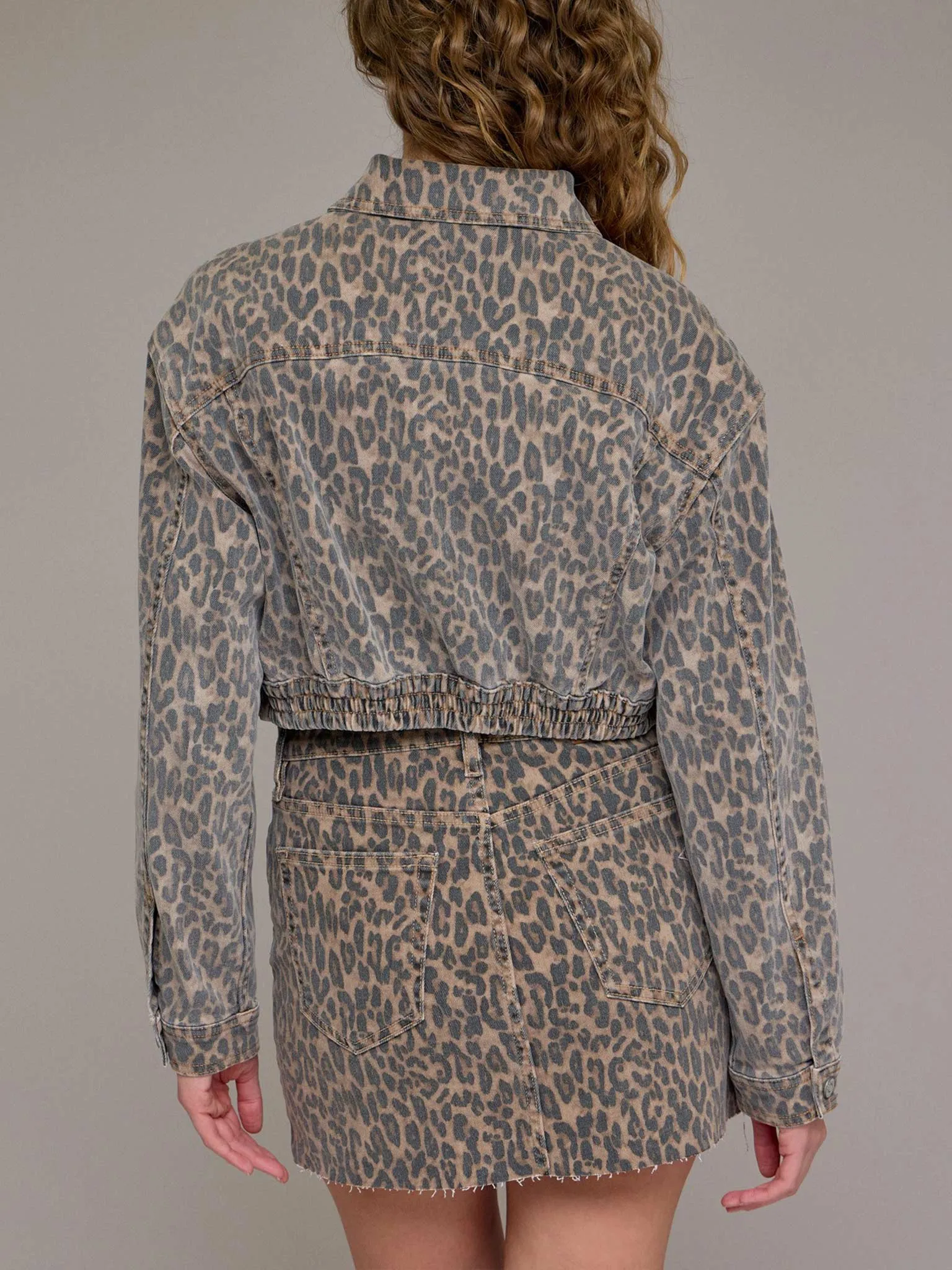Cheetah Cropped Cargo Denim Jacket